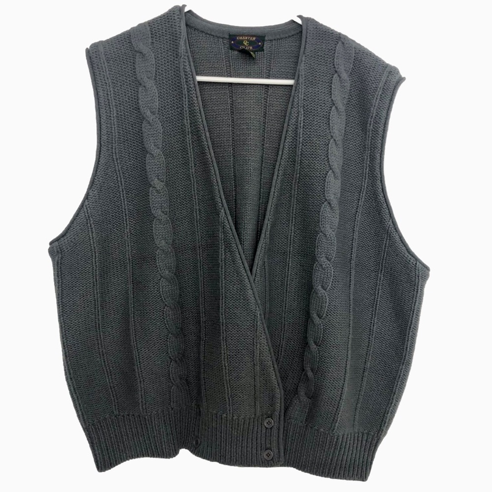 Charter Club Men's Wool Vest Button Cross Over Grandpa Size 42 Grey